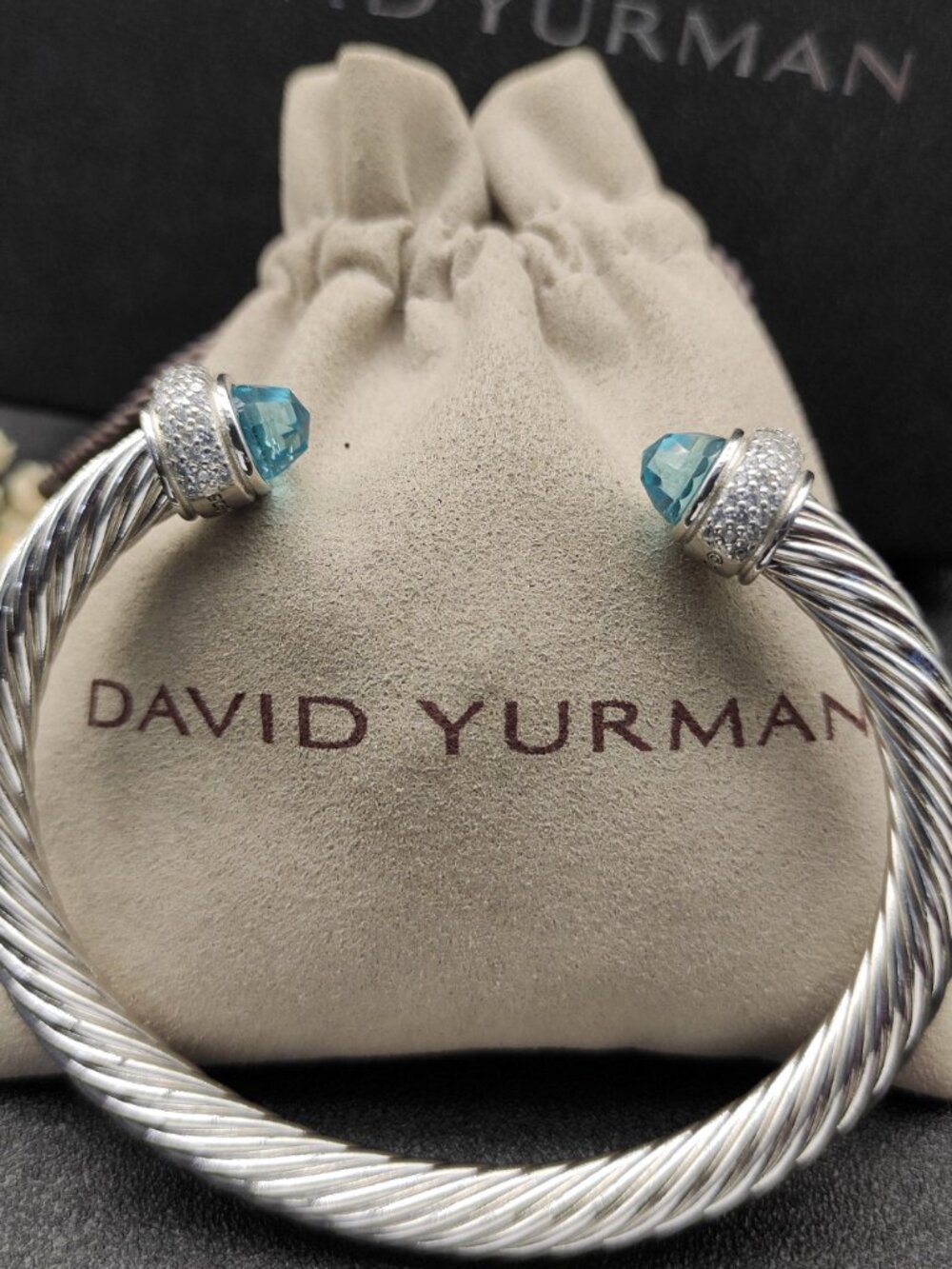 David Yurman 7mm full-diamond blue diamond bracelet - Picture 2 of 7